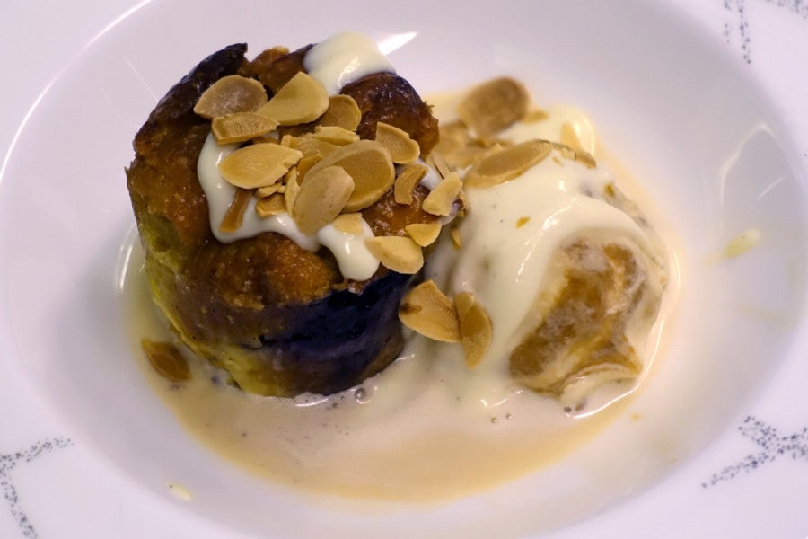 Bread pudding with ice cream was the final lunch course.