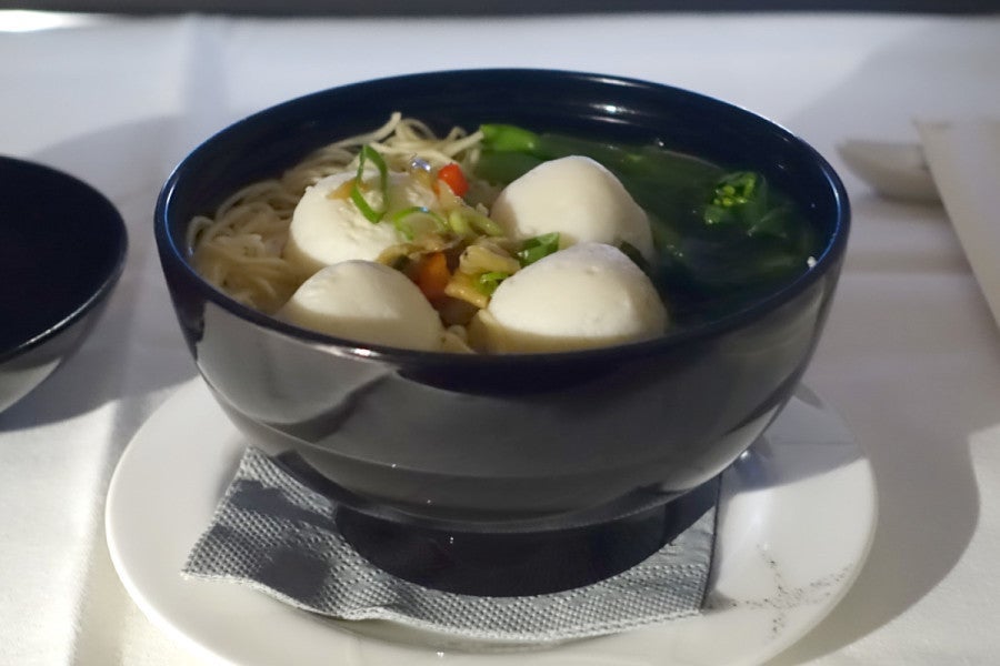 Later in the flight, I ordered a fish ball noodle soup.