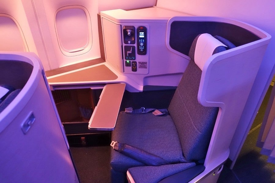 A business-class window seat.