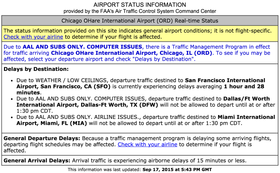 The current FAA status report for ORD airport.