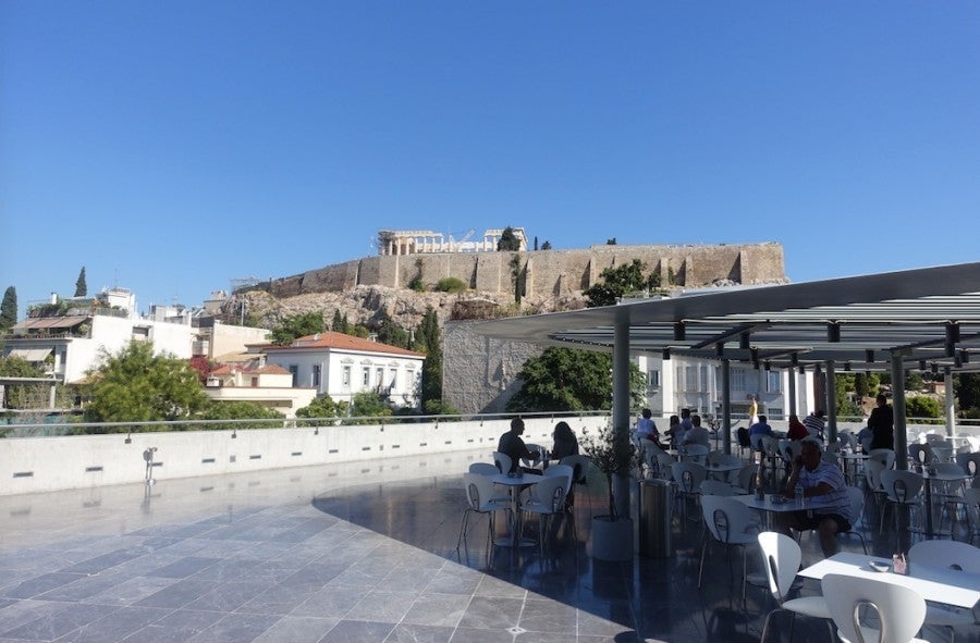 Grab some nosh and a drink at the Acropolis Museum cafe and enjoy the view in the shade.