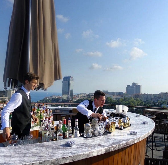 The gorgeous... view from Wolfgang Puck's Spago restaurant and bar atop the St. Regis Istanbul.