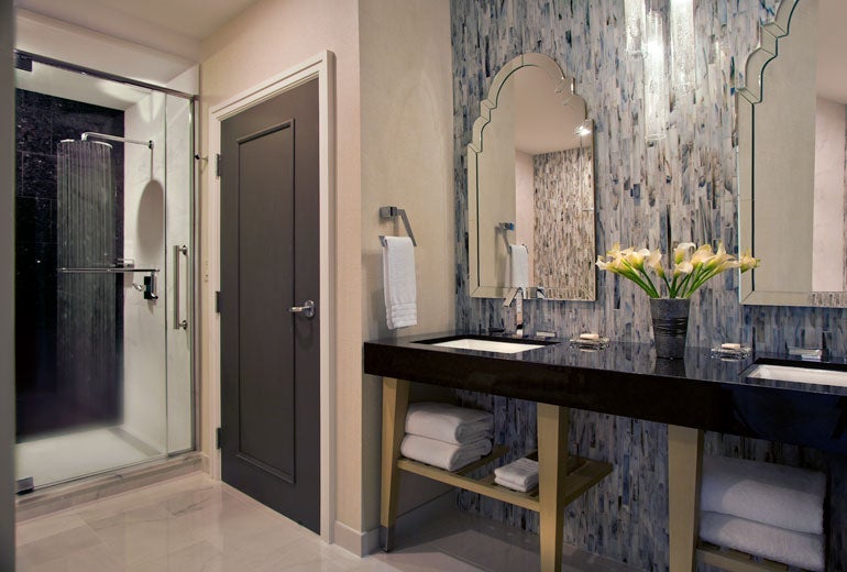 A suite bathroom at The Gwen, a Luxury Collection Hotel. (Photo courtesy Starwood).