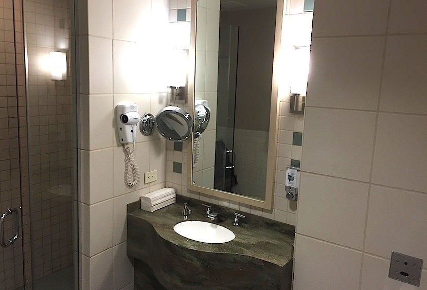The sink in one of the shower suites.
