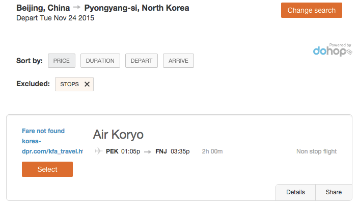 Air Koryo's site will show you flight times, but not their costs.