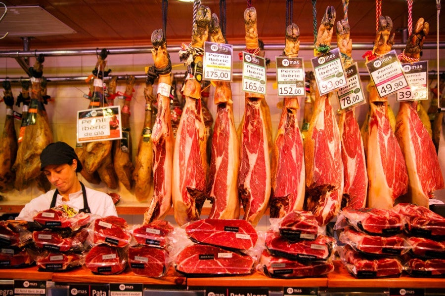 Whole legs – or just a few slices – of iberian ham can be had from mas gourmets de l'embotit in the Mercado de La Boqueria.