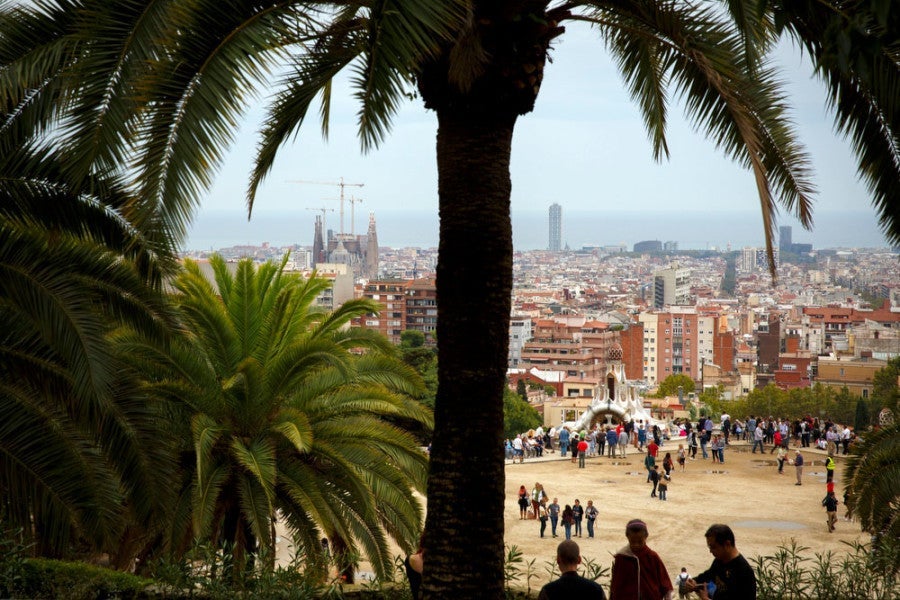 A sneak peek of Park Güell with Gaudí's Sagrada Família in the distance.