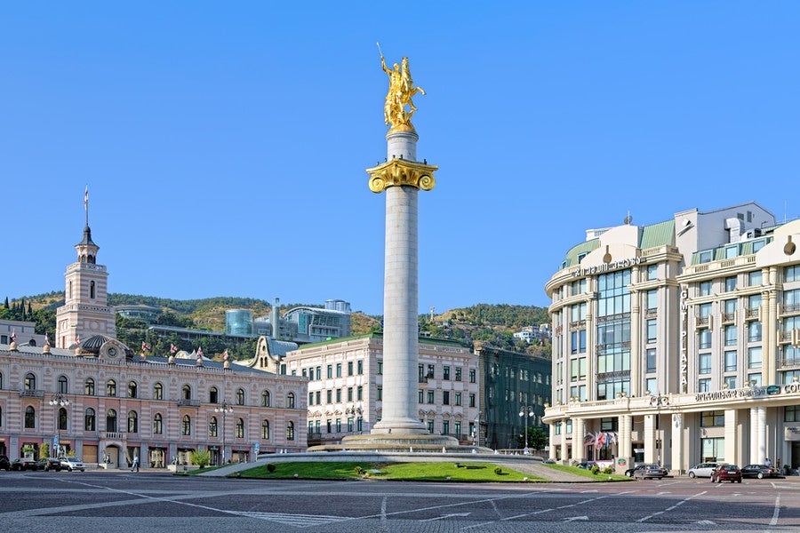 Freedom Square is dominated by the statue of St. George in the middle of the square. Photo courtesy of Shutterstock.