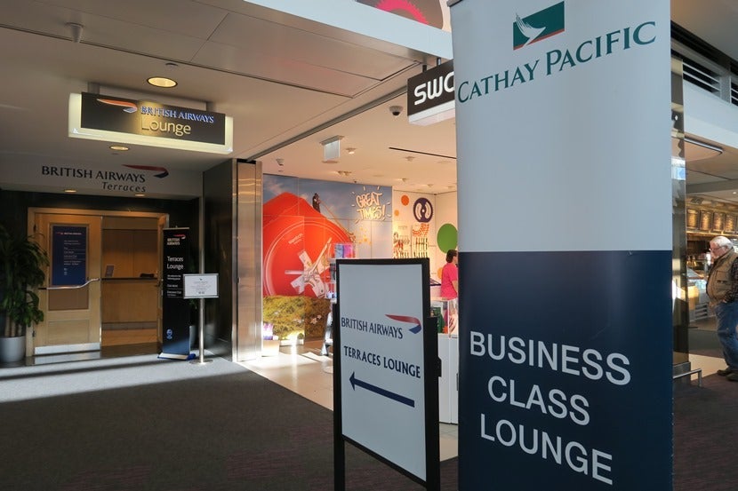 Cathay Pacific business class passengers - and Oneworld elite members - could use the British Airways Terraces lounge.