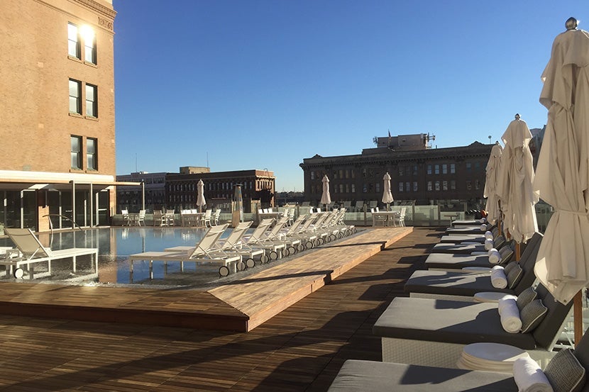 My parents had a view of the pool deck from their suite.