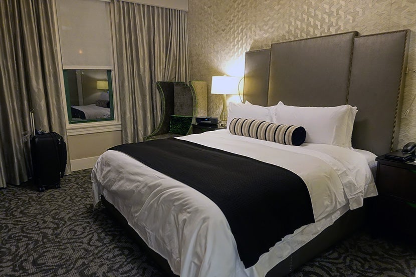 The suite featured a spacious bedroom with attractive decor.