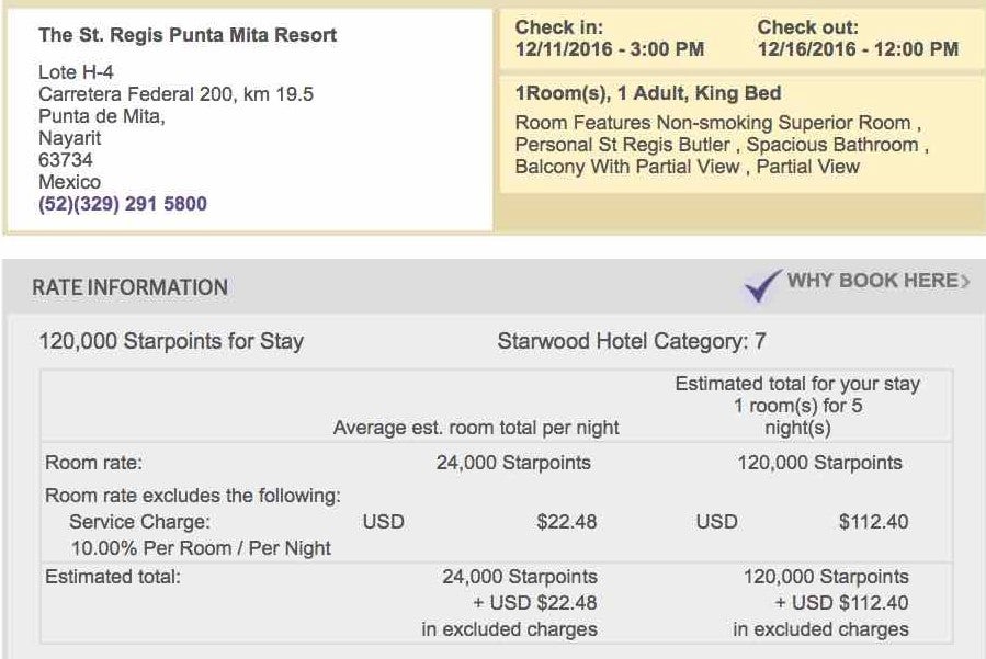 While we lucked out, as of February 2015, The St. Regis Punta Mita Resort offers rates from 30,000 SPG points per night.