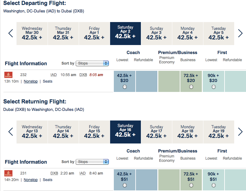 Emirates IAD DXB