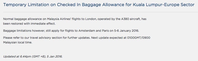 MAS' current policy allows a London connection for affected passengers.