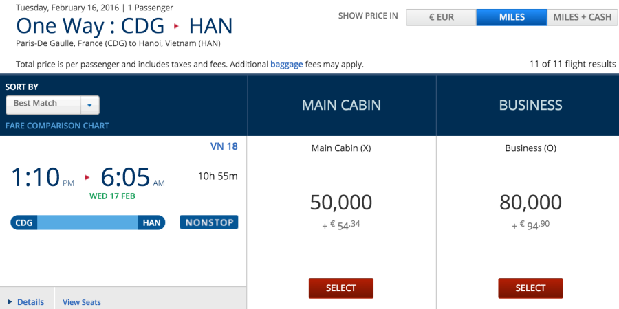 An example award booking using Delta SkyMiles.