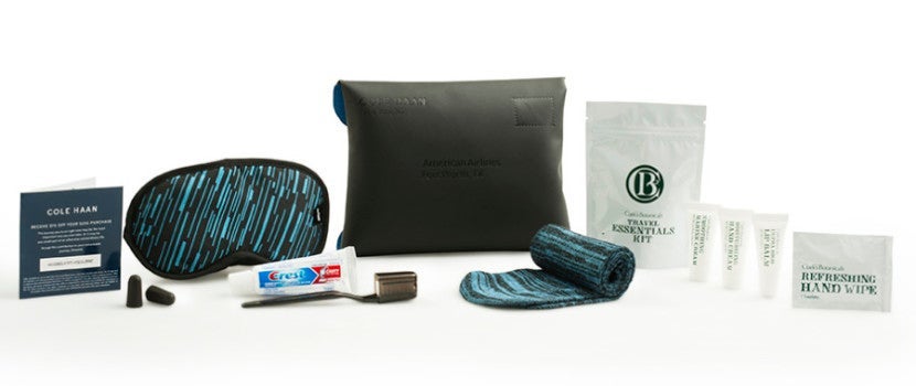 AA's amenity kit for domestic transcon first-class passengers.