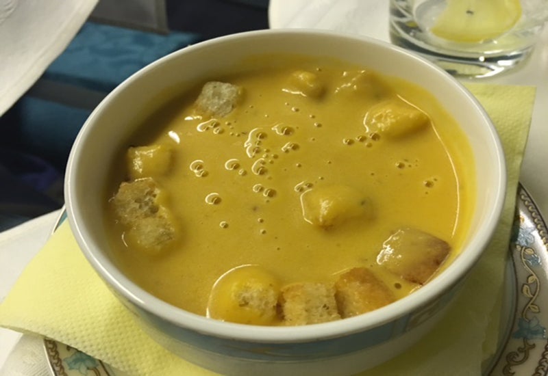 The sweet potato soup was actually really tasty.