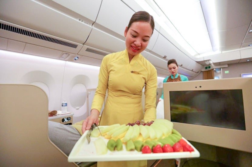 Flight attendants came around the cabin with fresh fruit.