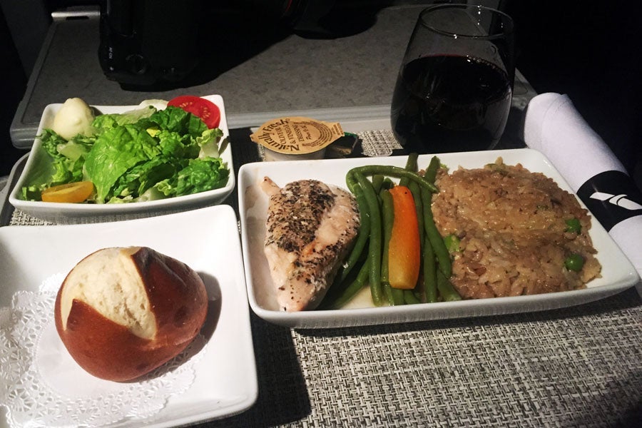 Mushroom chicken for dinner service on JFK-MIA on the 767-300.