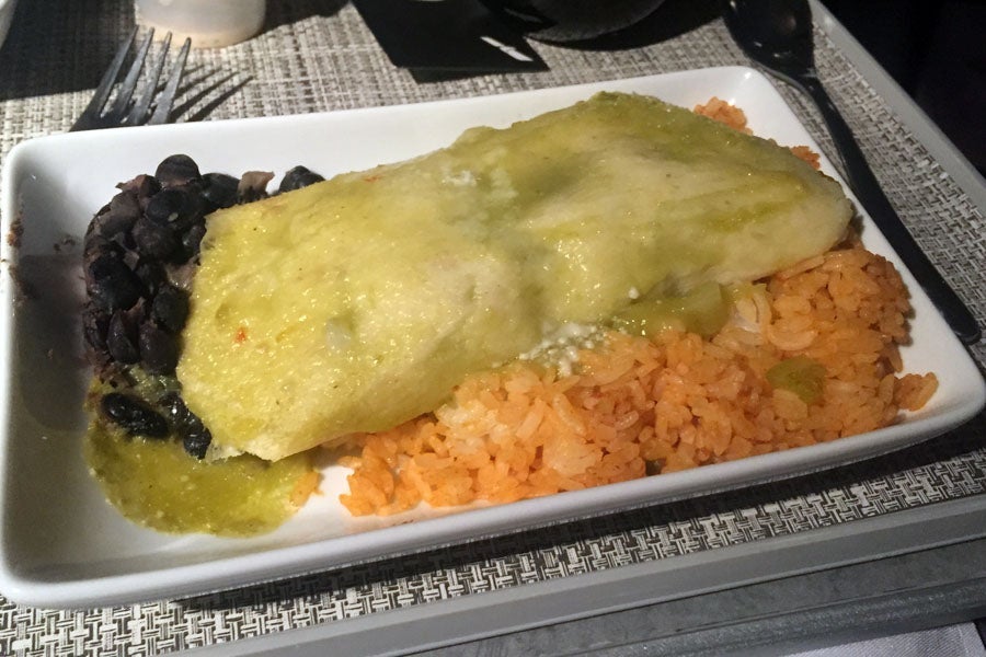 The tamale with Spanish rice and black beans - bland and boring.