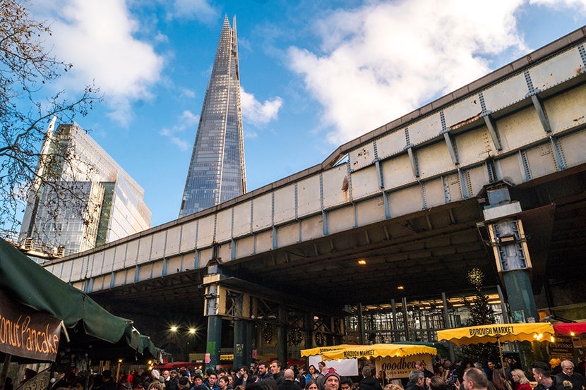 The Shard looms pointedly over London's Borough Market. Image courtesy of Kofi Lee-Berman.