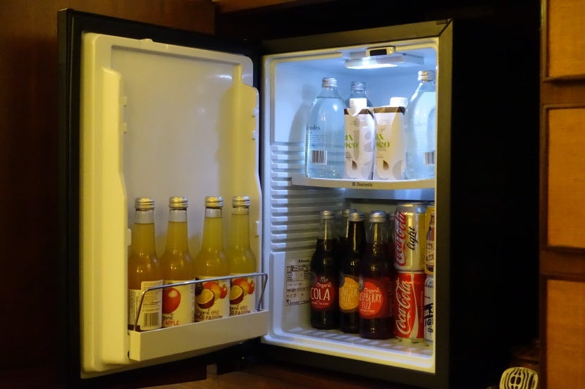 Plenty of free beverages in the room.