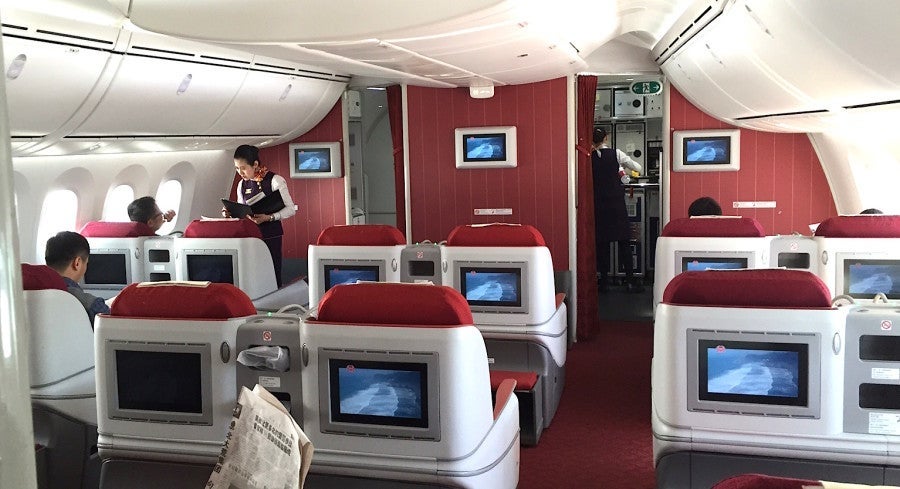 Looking from the back of the front-most business cabin.