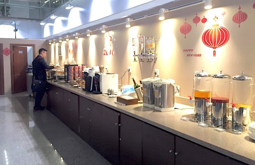 The food buffet in the lounge.