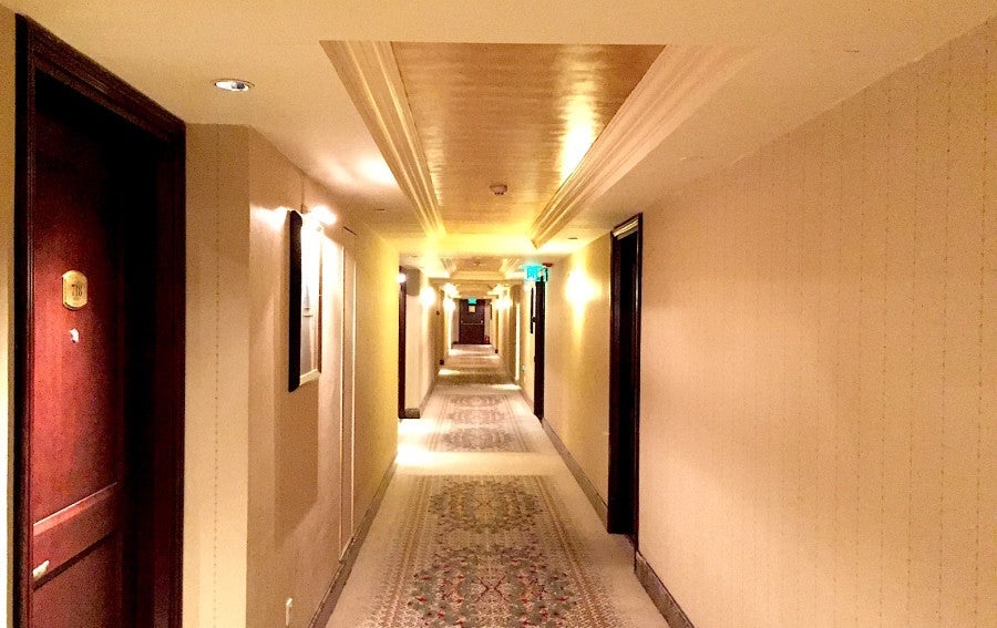 Walking down the hall to my room.