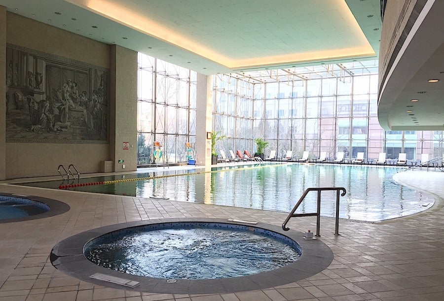 The gym included a rather large pool area.
