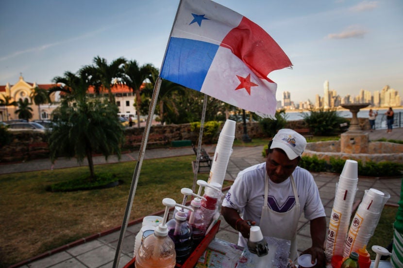 A street vendor prepares the traditional Panamanian street treat raspao, a kind of shaved ice, for me in the Old Town.