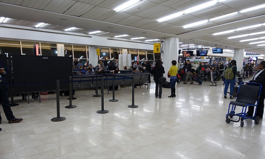 The boarding area, which was soon filled with a line of people down the middle of the terminal.