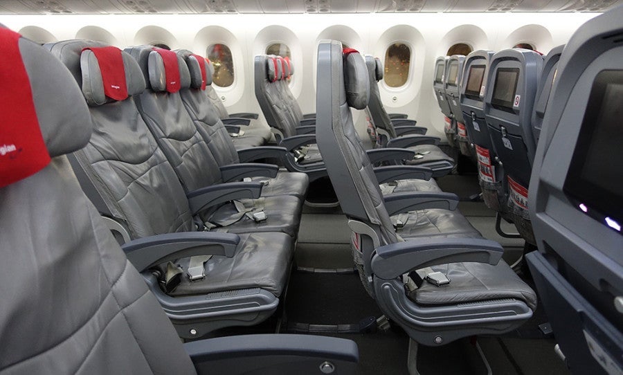 A side view of the economy cabin seats.