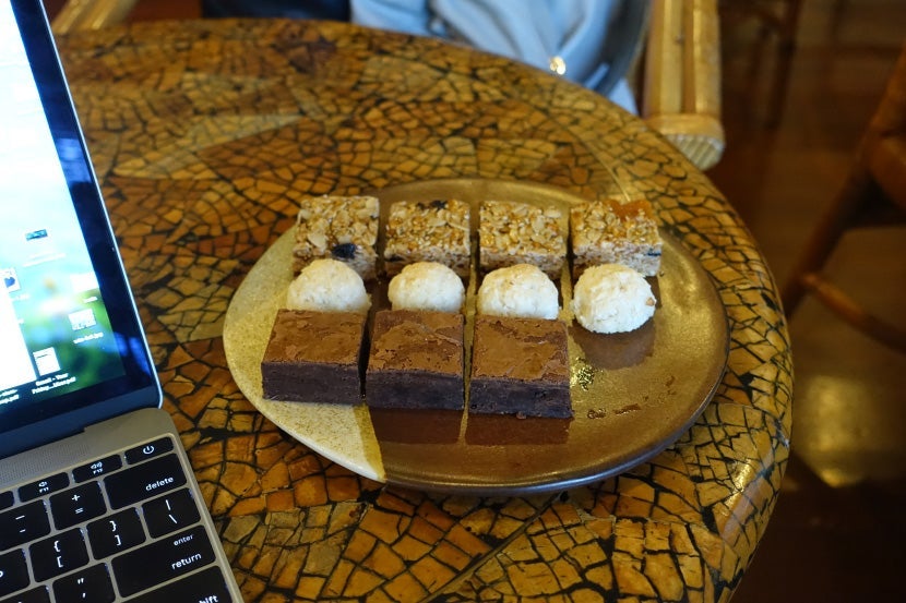The treats served by the Amanpulo Lounge staff, minus a brownie I ate.