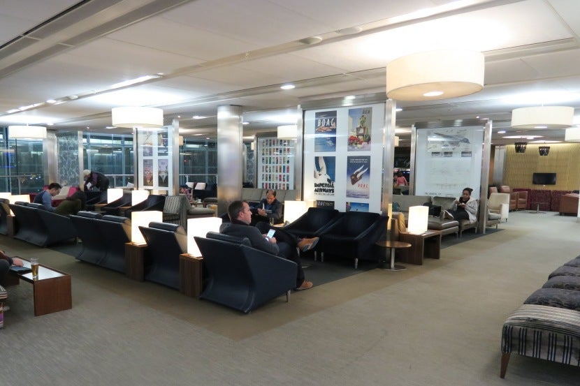 One of the many sitting areas in the British Airways Galleries Club Lounge South.