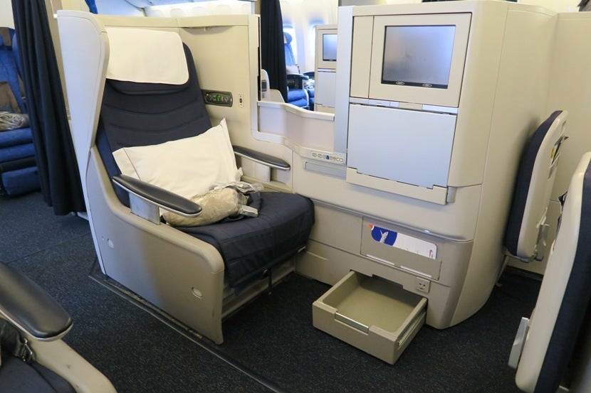 One of the Club World seats, as stocked at boarding.