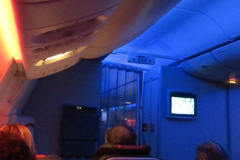 The blue overhead lighting overnight was calming, but the red lighting seemed out of place.