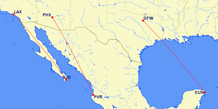 A few of American's Mexico routes.