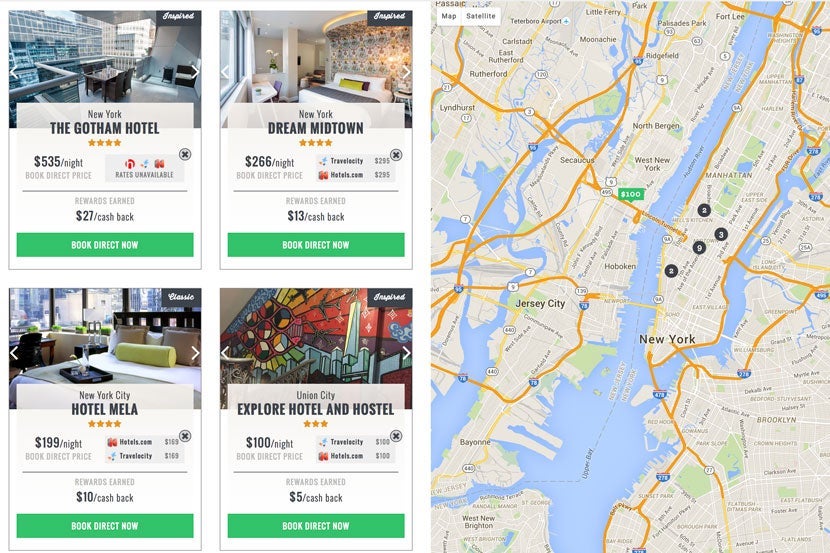 NYC hotel listings on The Guestbook, with some offering better price deals than others.