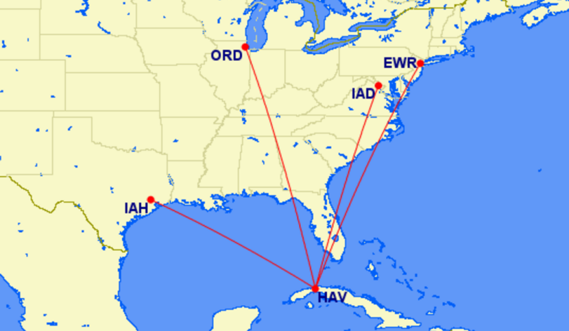 United's proposed Cuba routes.
