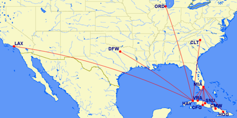 American's proposed Cuba routes.