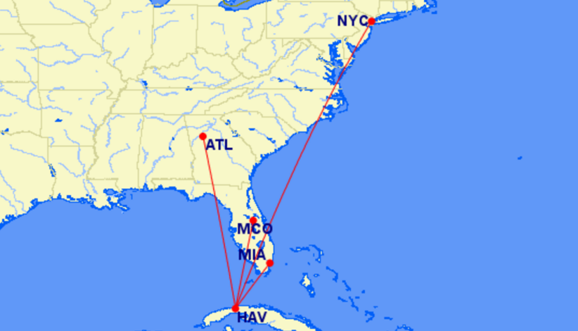 Delta's proposed Cuba routes.