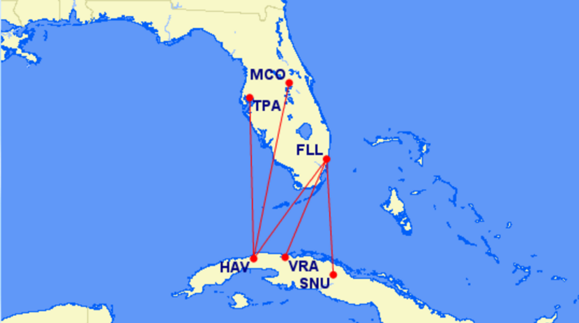 Southwest's planned Cuba routes.