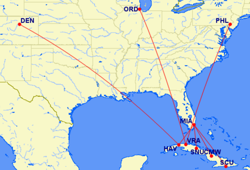 Frontier's proposed Cuba routes.