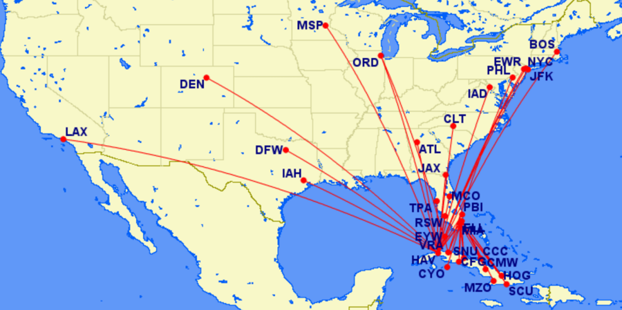 All of the proposed routes to Cuba.