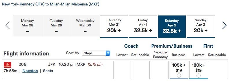 Emirates first class to Europe will now require 180,000 Alaska miles each way.