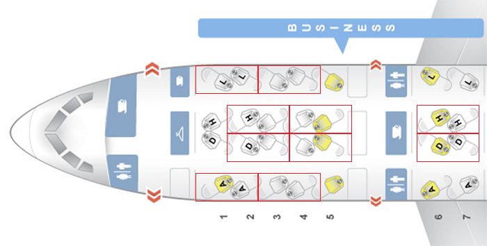 Be careful — the seats outlined in red are connected with each other, meaning that passengers can feel the movements of the adjacent seat, which can be quite annoying.