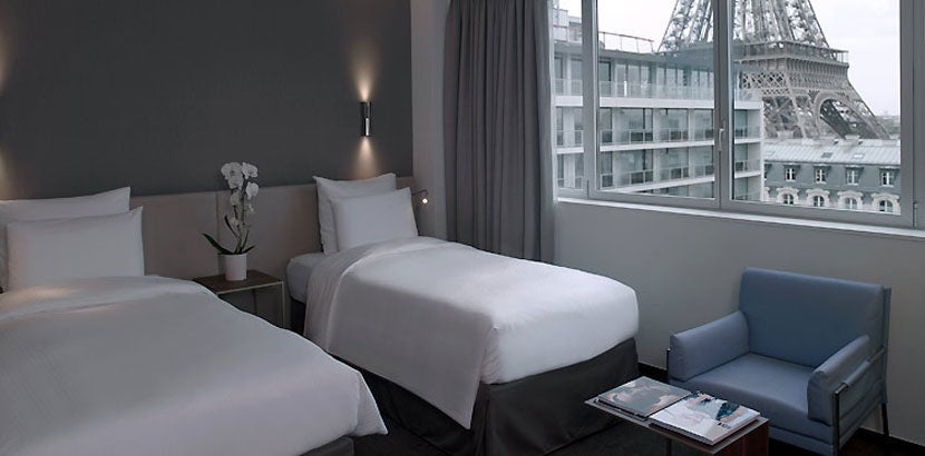 A Superior Eiffel View Room at the Hotel Pullman Paris Eiffel Tower. Image courtesy of Accor Hotels.