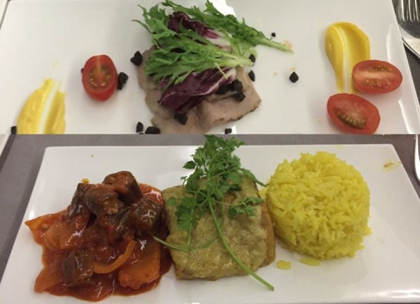 The appetizer and main course served on the SIN-IST leg.
