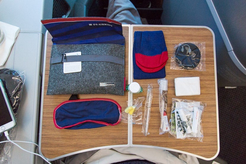 The contents of my now-outdated US Airways legacy amenity kit.